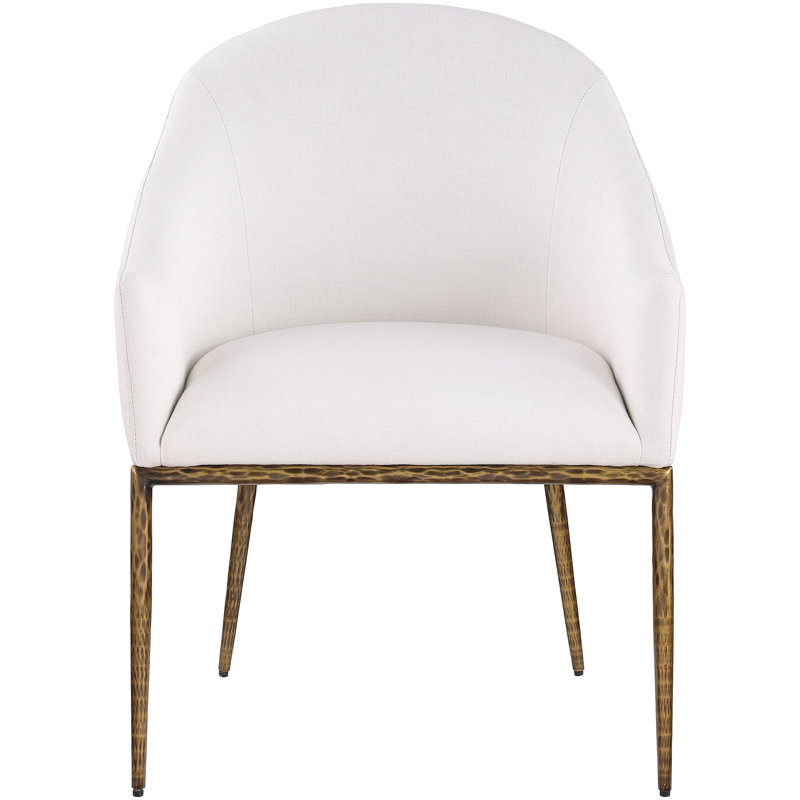 Chaise de salle à manger rembourrée Ferro, Tissu crème texturé en lin, Or brossé