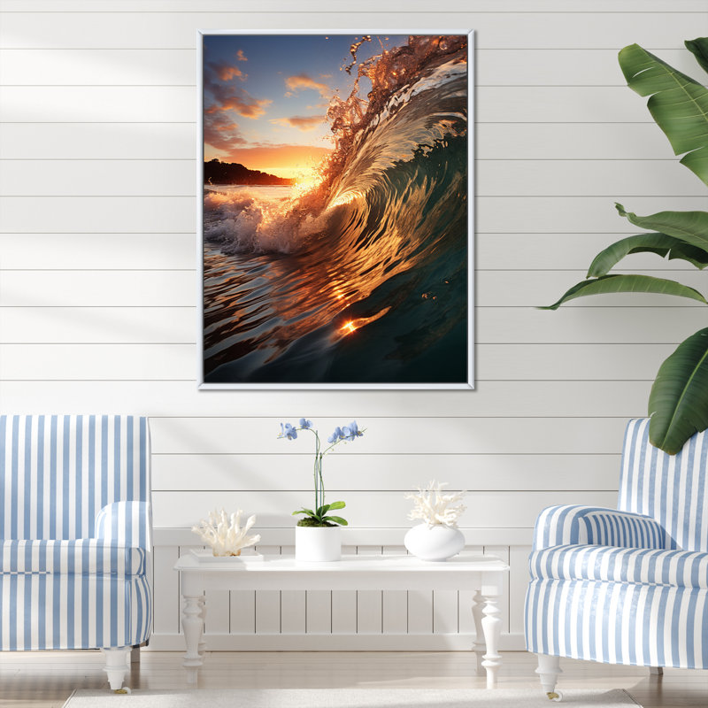 «Beach Photo Sunlit Waves» sur toile, L 16 po x H 32 po, Cadre flottant blanc