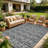 Waterproof Reversible Outdoor Rug - Boho Leaf Design - Large, UV & Mark Resistant, Collapsible Plastic Patio Carpet with Stakes & Storage Bag, 9x18ft (270x549cm), Grey-2017379192-2017379193