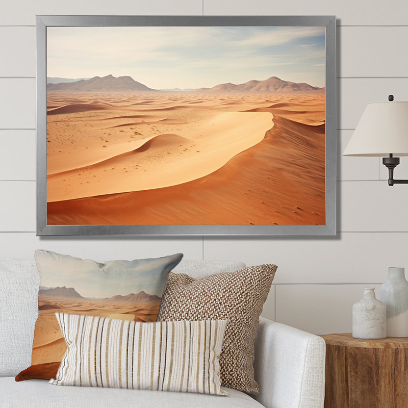 Scénique paysage désertique infini horizon III, H 16 po x l 32 po x P 1 po, Cadre simple argenté