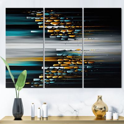 Abstrait géométrique noir et vert V - 3 pièces sur toile