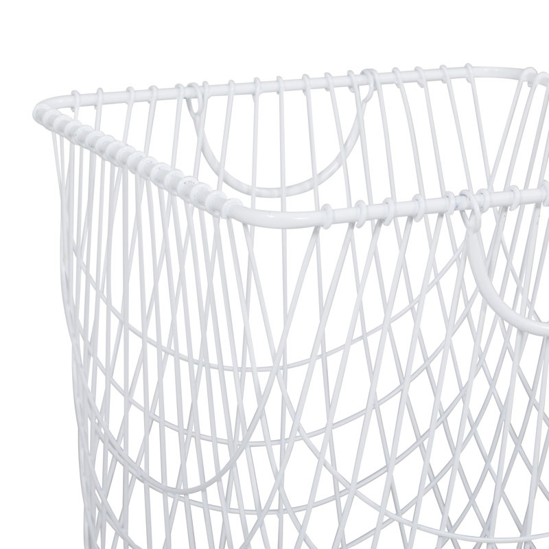 Metal Deep Set Metal Mesh Laundry Basket Storage Cart with Wheels and Handles, Medium ( 24" H x 16.85" W x 16.55" D), White