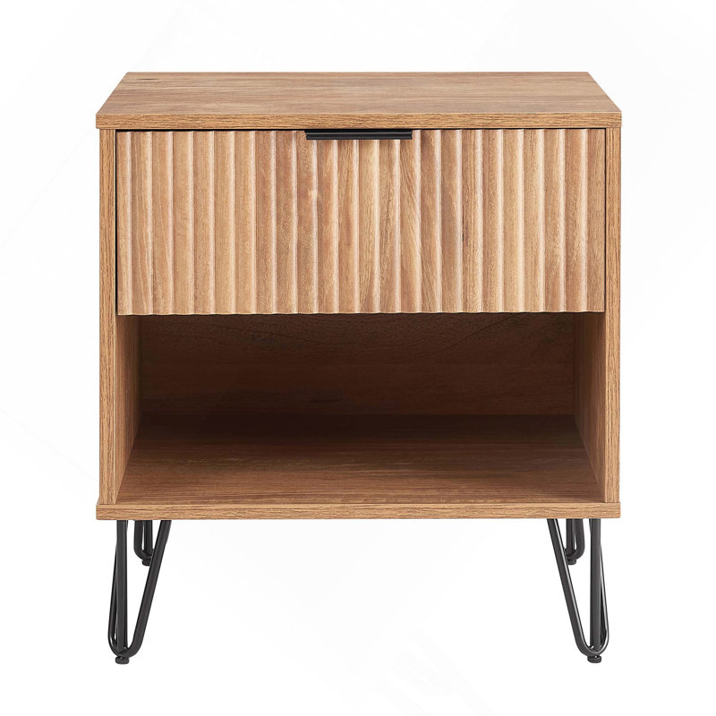 Dumbo 20" Fluted Nightstand In Golden Brown (1-Drawer), Brown Duplicate