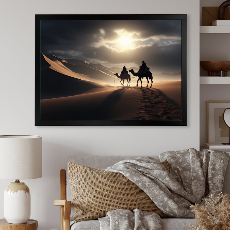 " Camel Majestic Caravan ", Black Single Picture Framed, 12" H x 20" W x 1" D