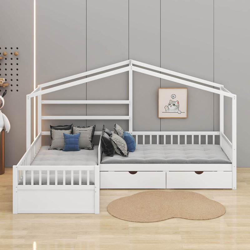 Lit plateforme simple avec tiroirs, Blanc