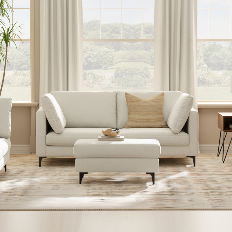 Ava Sofa and Ottoman and Matching 36-inch-wide Table Ottoman for Living Room, 2-Piece Set, Cream, 34" H x 76" W x 38" D