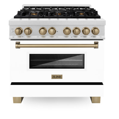 ZLINE Autograph 36 in. Legacy Dual Fuel Range in Satin Steel w/ Accents