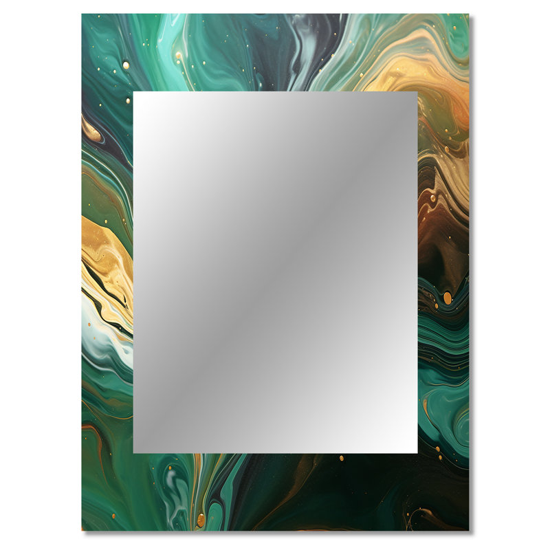 Abstrait vert et or Marble River IV - miroir en marbre, miroir mural moderne unique, impression d'art en métal, 40 po x 30 po