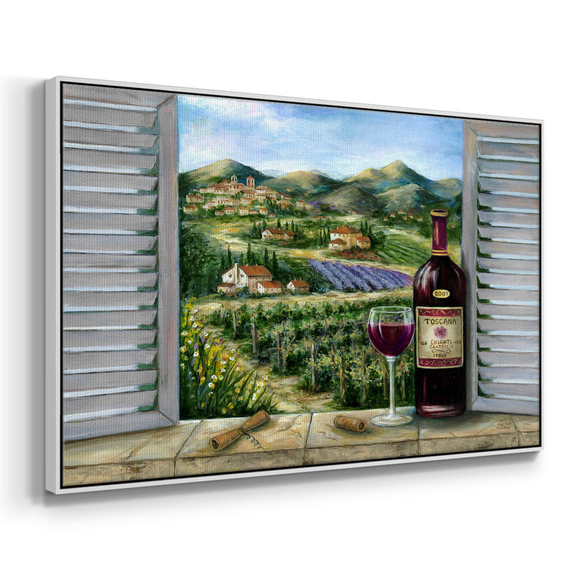 «Tuscan Red and Vineyard», reproduction d'art sur toile, H 25 po x l 37 po x P 2 po, Cadre blanc