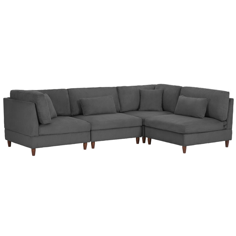 Michelyn 160.4"W 4 - Piece Corduroy Modular Sectional Sofa with Solid Wood Leg, Gray Corduroy