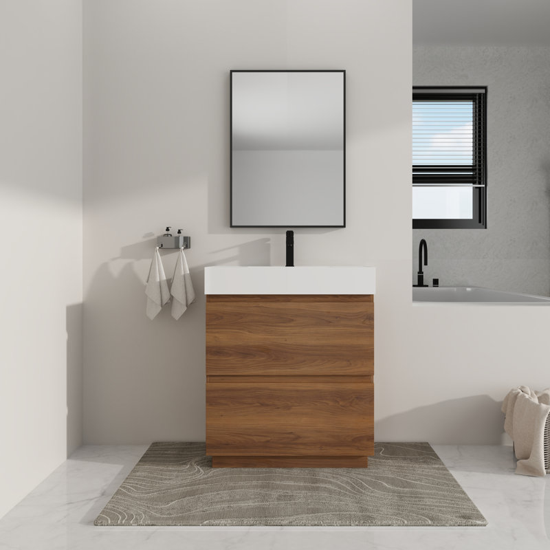 Jalyla 30'' Single Bathroom Vanity with Resin Top, Brown
