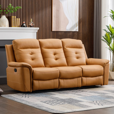 84'' Wide Modern Faux Leather Manual Reclining Sofa with Pillow Top Armrests