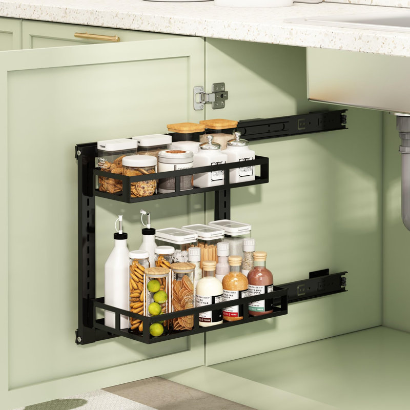 Rangement sous l'évier pour la cuisine avec glissières en métal, organisateurs de salle de bain à 2 niveaux, tiroir de rangement coulissant pour armoire murale, support de poids (40 x 40 cm)