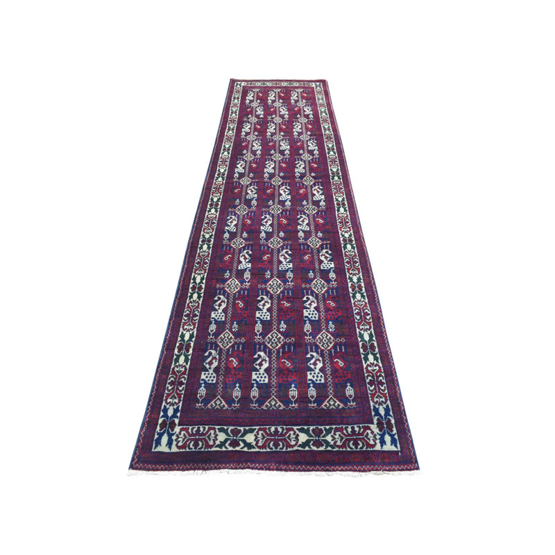 Tapis de couloir afghan en laine douce noué à la main 3 pi x 12 pi 5 po rouge Khamyab 81258379346249049756AA83E712D8B9