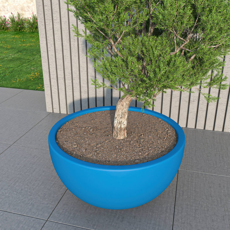 Trevonna Round Bowl-Shaped Fiberstone Planter Handmade MGO Clay Plant Pot with Drainage Holes for Indoor & Outdoor Use, Blue