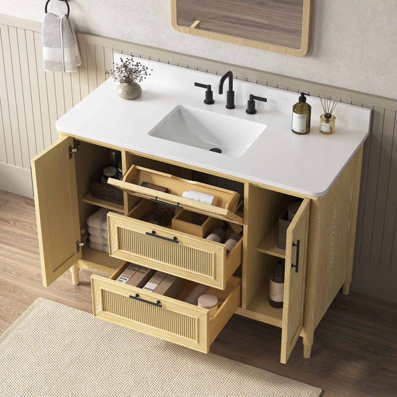 Meuble-lavabo autoportant en éponge 48 po avec plateau en quartz blanc Sponge