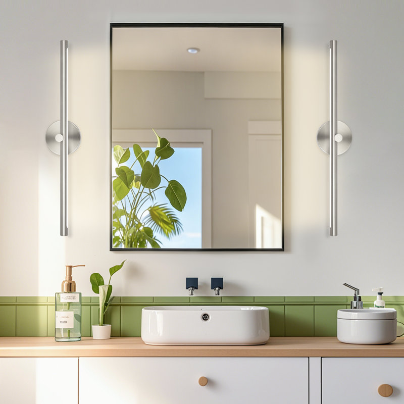 Barre d'éclairage de salle de bain 1 lumière DEL Nafissa à intensité variable 24W, Nickel brossé