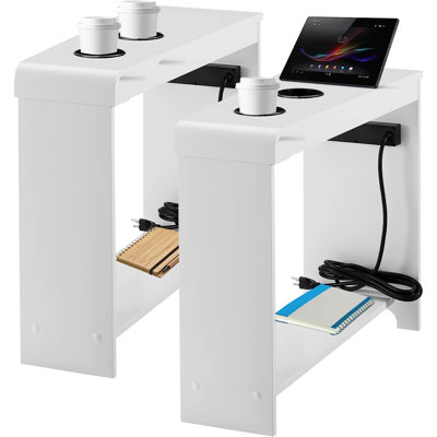 Keymia Set of 2 Nightstands with Charging Station, Modern Bedside Tables with USB Ports & Outlets, Narrow End Tables with Storage for Bedroom & Living Room – Space-Saving Side Tables for Small Spaces
