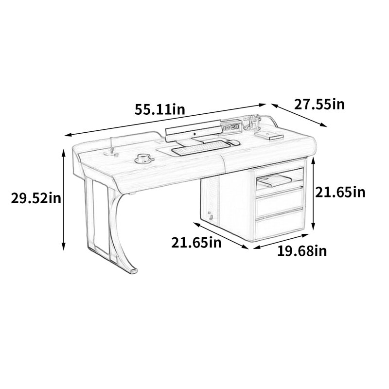 Bureau rétro-chic, H 29,52 po x l 55,11 po x P 27,55 po