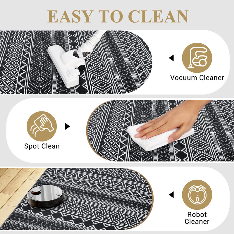 Tapis d'extérieur imperméable à l'eau pour l'extérieur, Rectangle 9 pi x 12 pi, Noir