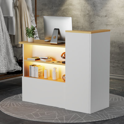 Premium Modern Rectangular Reception Desk With RGB Lighting And Lockable Storage