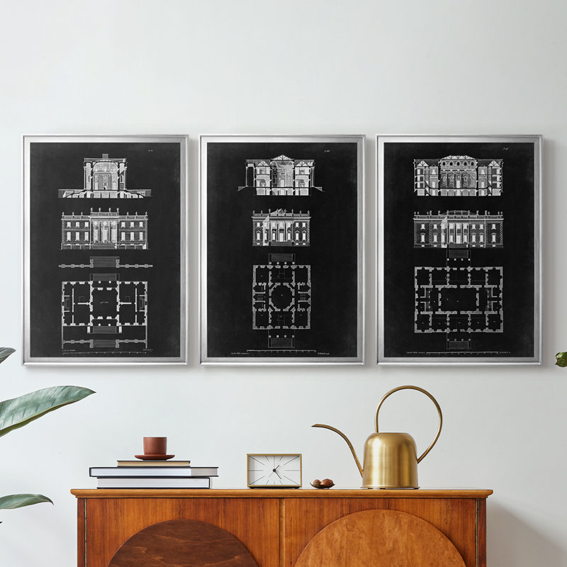 "Graphic Building & Plan IV" - Toile tendue avec châssis sur mesure - 3 pièces
