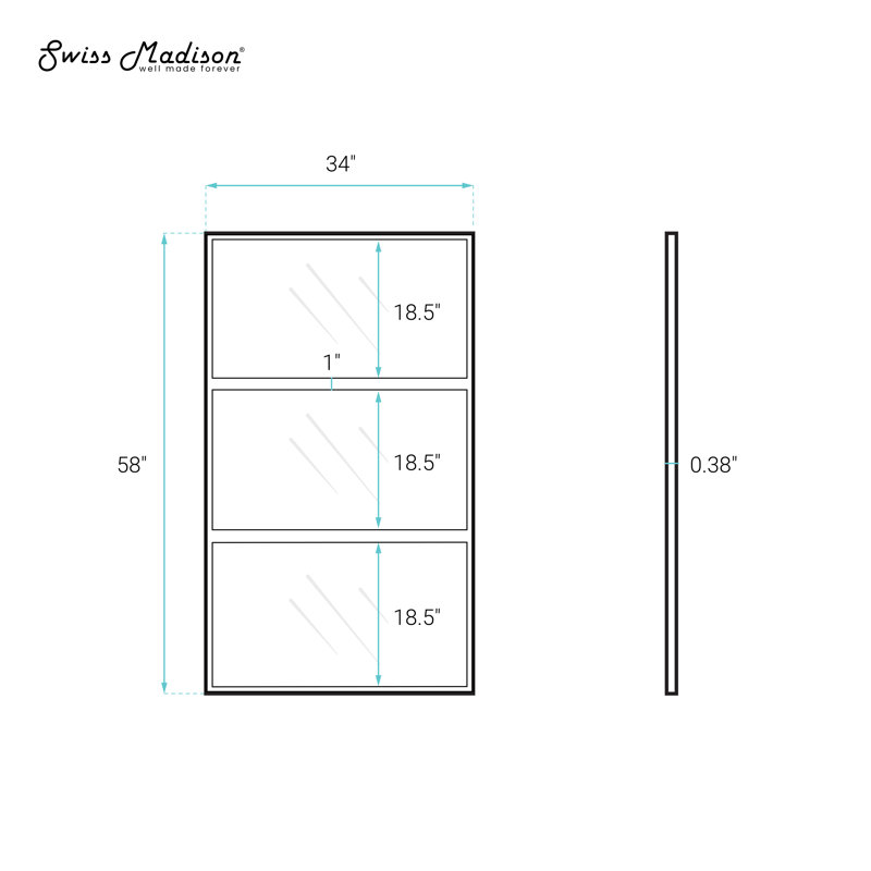 Porte de baignoire claire 34 x 58 encadrée, en verre trempé transparent de 10 mm (3/8 po) avec cadre noir mat