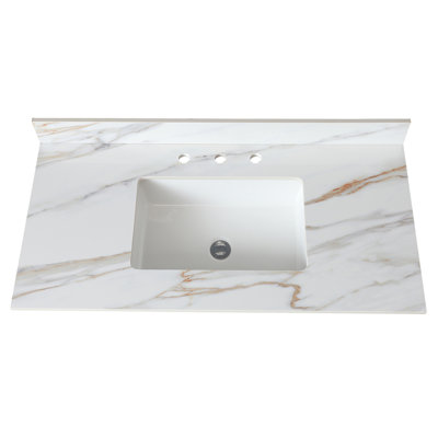 Marble Vanity Top, Bathroom Vanity Top With Undermount Rectangular Middle Sink