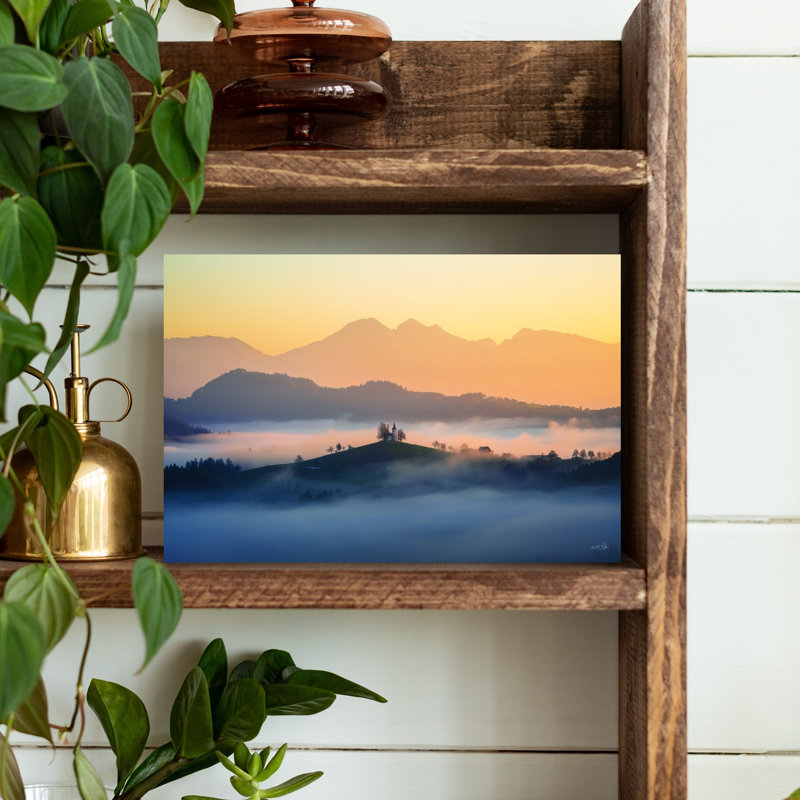 Montagne, brume II, paysage contemporain abstrait, art mural, H 12 po x l 18 po