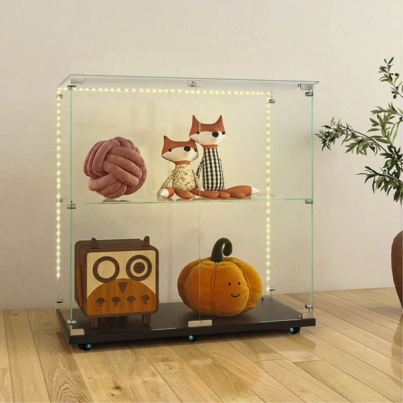 Vitrine en verre trempé, armoire à vin, armoire de rangement, classeur, avec bande lumineuse à DEL Bluetooth, roulettes pivotantes verrouillables, convient aux sols inégaux, peut être placé n'importe où