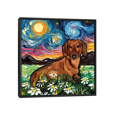 " Daisy Dachshund Night " by Aja Trier Painting Print