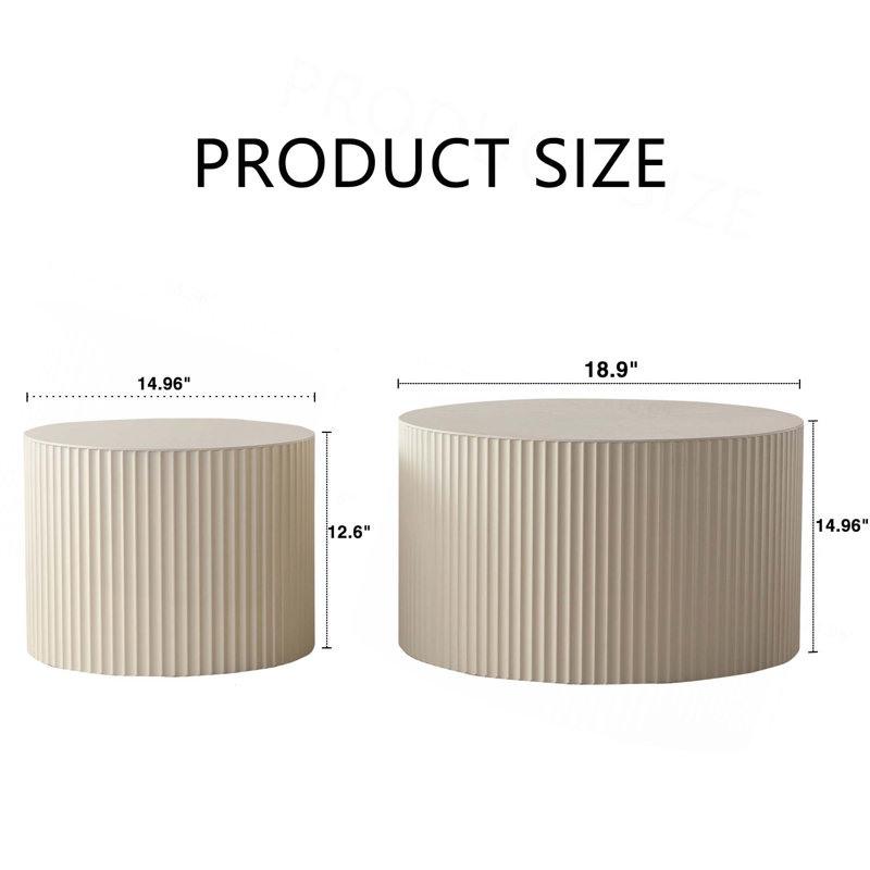 Nesting Coffee Table Set Of 2 Modern Drum Side Table End Table Wave Stripe Round Coffee Table For Living Room