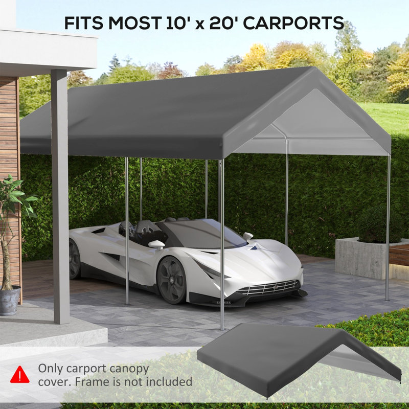 10' X 20' Carport Replacement Top Canopy Cover, Waterproof And UV Protected Garage Car Port Cover With Ball Bungee Cords(Only Cover)