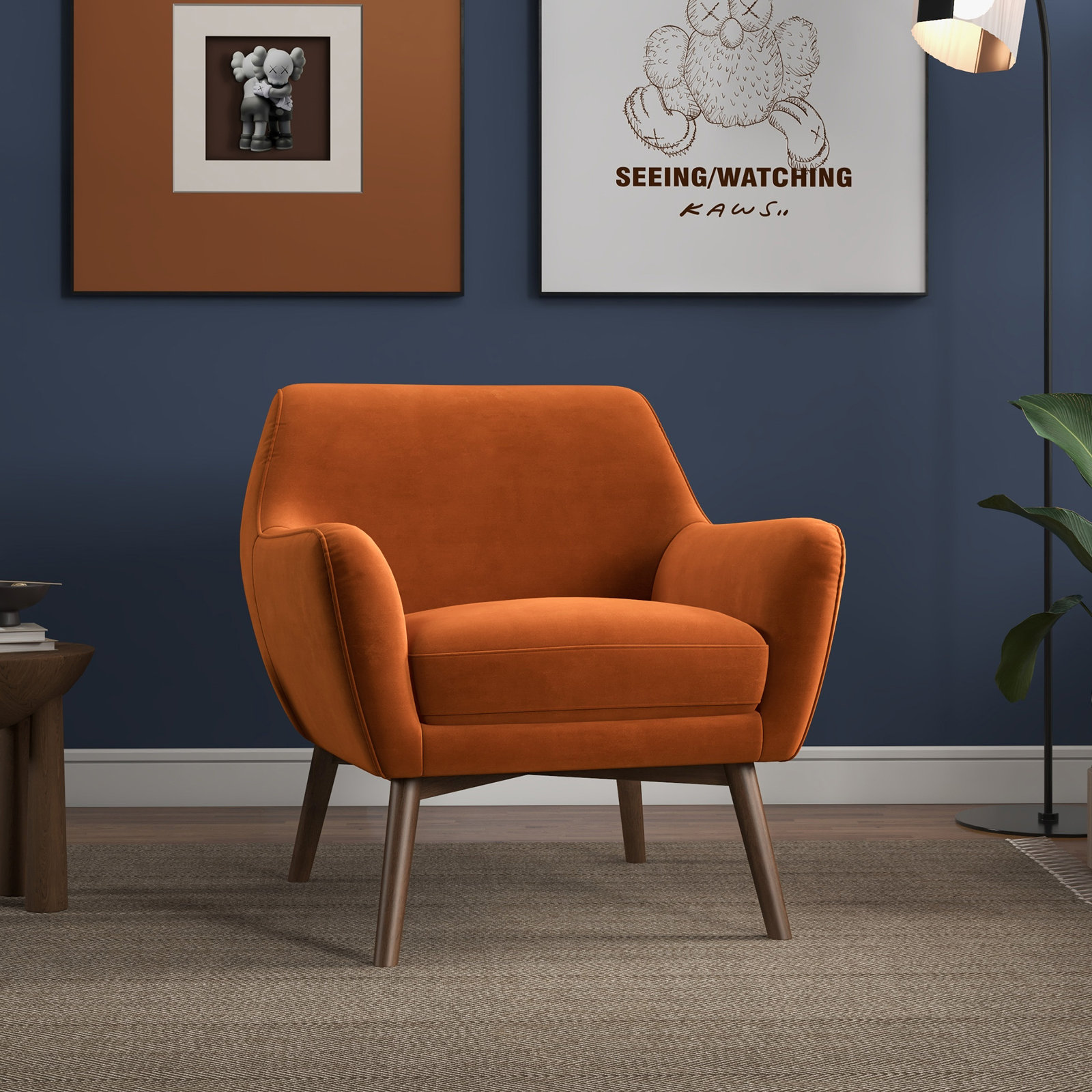 Ahrens Accent Chair, Orange Velvet