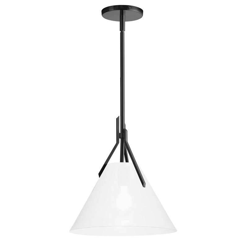 Luminaire suspendu à 1 lumière Shuyer, Noir mat, Blanc opale