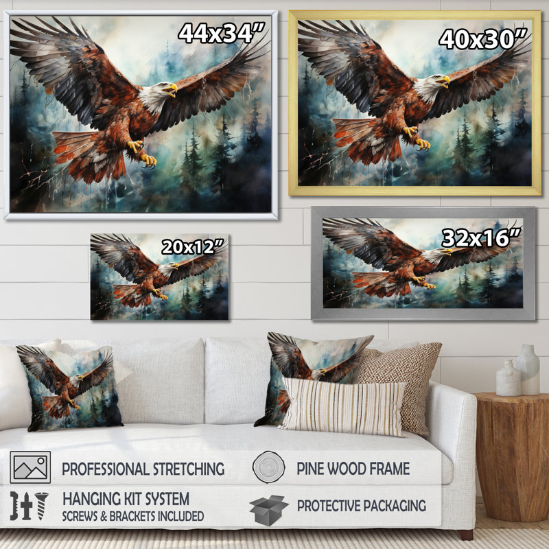 Art amérindien Spirit of Eagle - reproduction d'art sur toile, H 12 po x l 20 po x P 1 po, Cadre doré simple