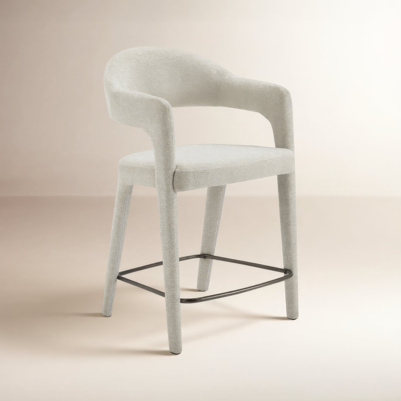 Tabouret rembourré Cathline, Tabouret de comptoir (siège d'une hauteur de 26,4, Polyester beige