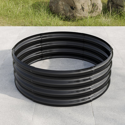32"/47.24" Diameter × 11.4" Tall Round Galvanized Metal Raised Garden Bed (Black/Silver) - Durable Outdoor Planter Box For Vegetables, Herbs, Flowers & Fruits