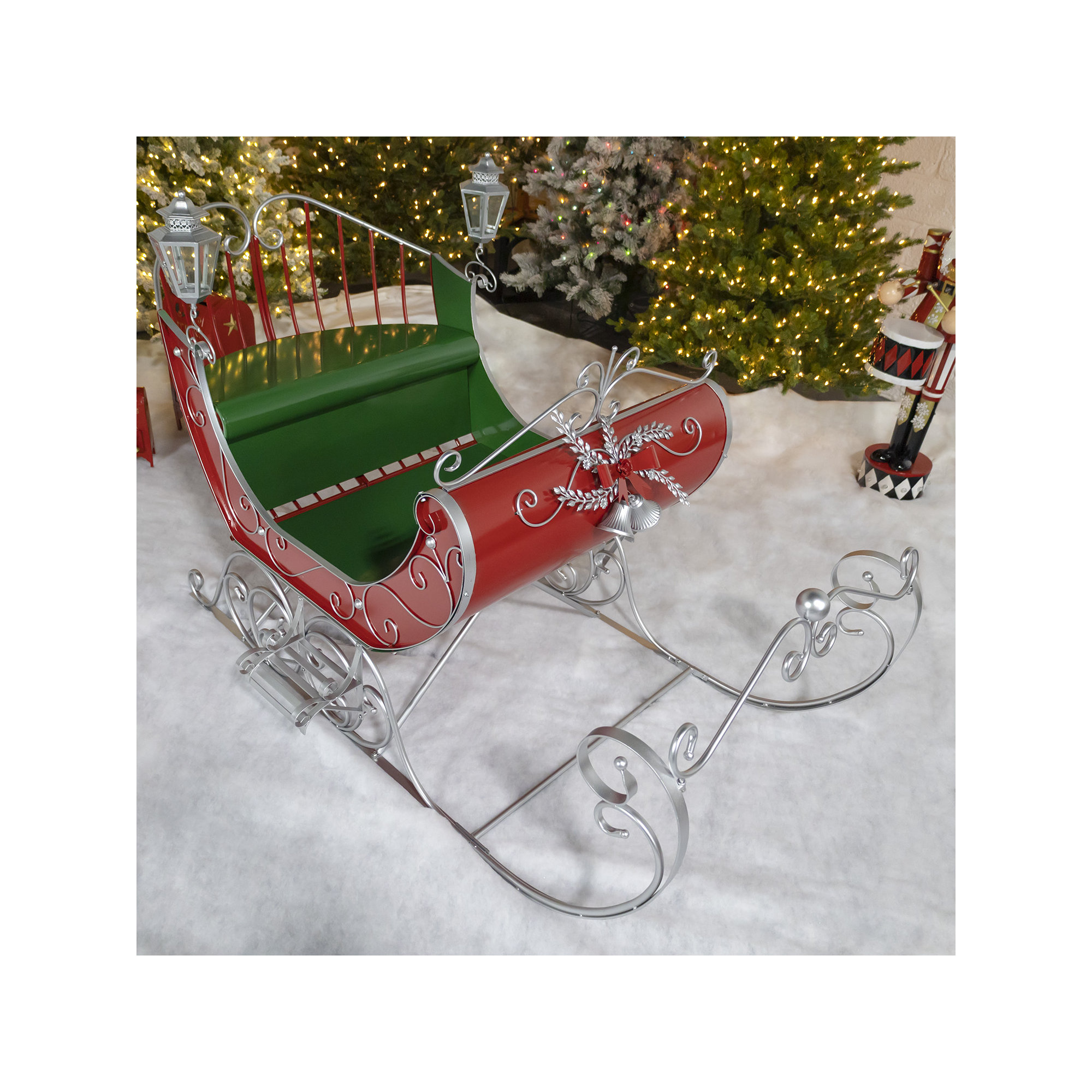 Large Victorian Style Christmas Sleigh "Kutaisi" Lawn Art/Figurine, Red/Green/Silver
