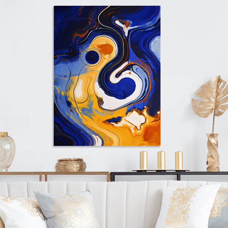 Yellow And Blue Liquid Ink River I - Liquid Ink Abstract Metal Wall Art, 20" H x 12" W x 1" D