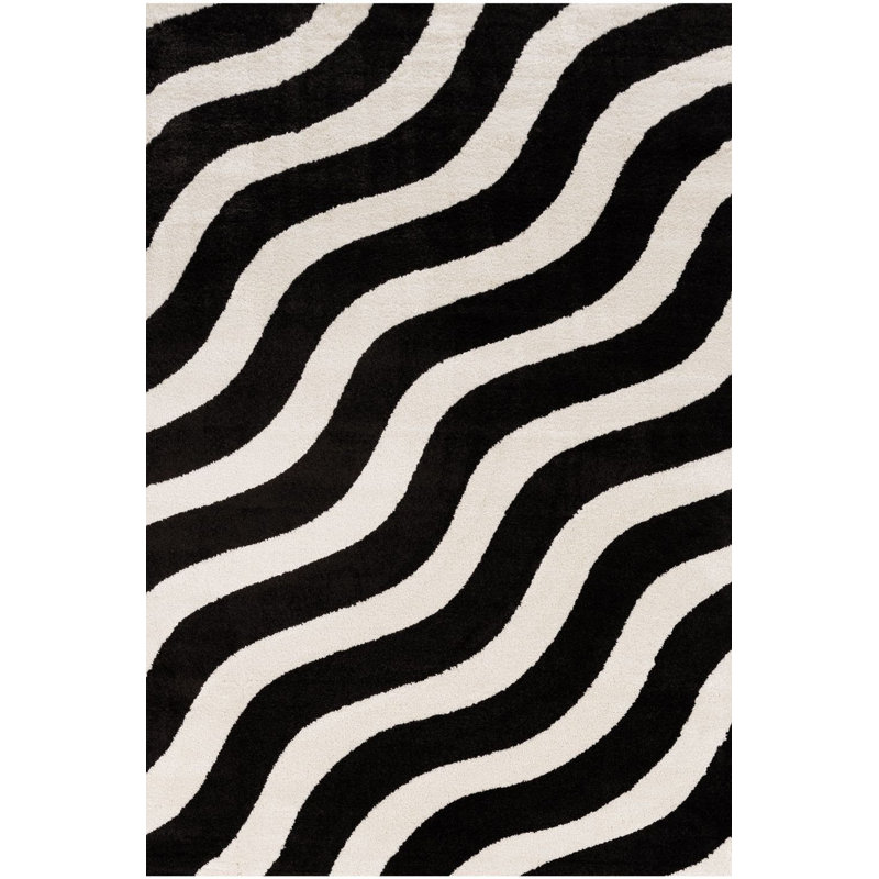 Joli Wavy Area Rug Soft Dense Pile for Living Rooms and Bedrooms, Black/White, Rectangle 160 x 230 cm