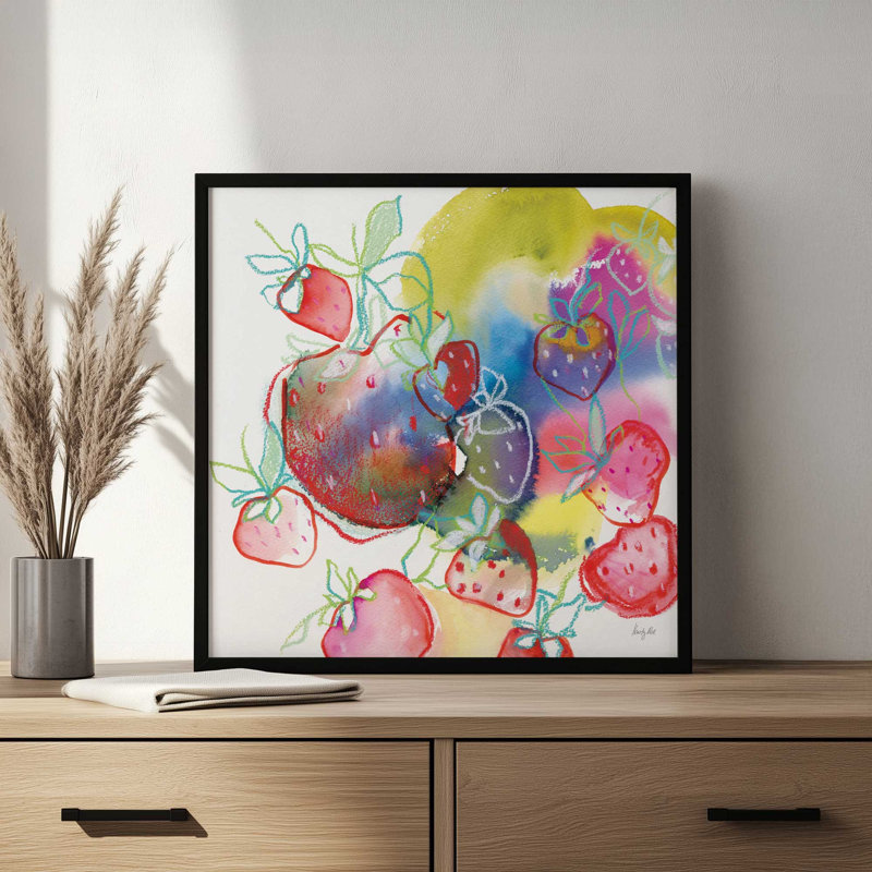 «Falling Strawberries» par Kristy riz, reproduction d'art, L 30 po x H 30 po, Brun, Impression encadrée
