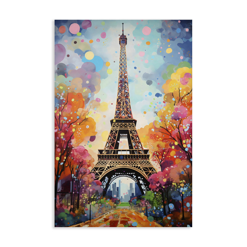 Toile Tour Eiffel avec arbres colorés, design par Creative Studio, H 45 po x l 30 po