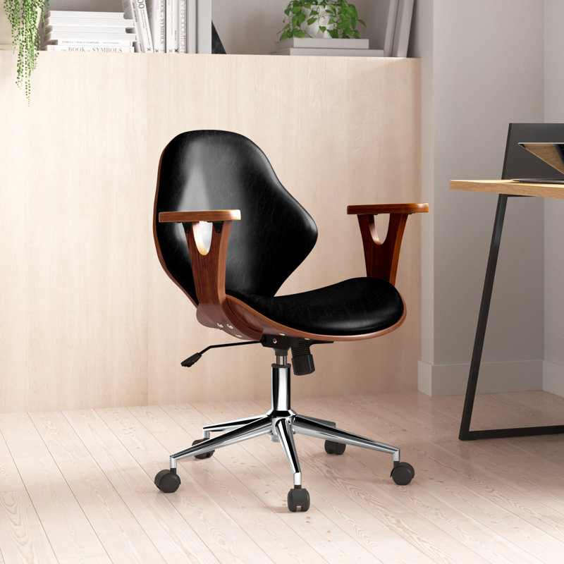 Barri Faux Leather Mid-Century Office Chair, Polished Obsidian