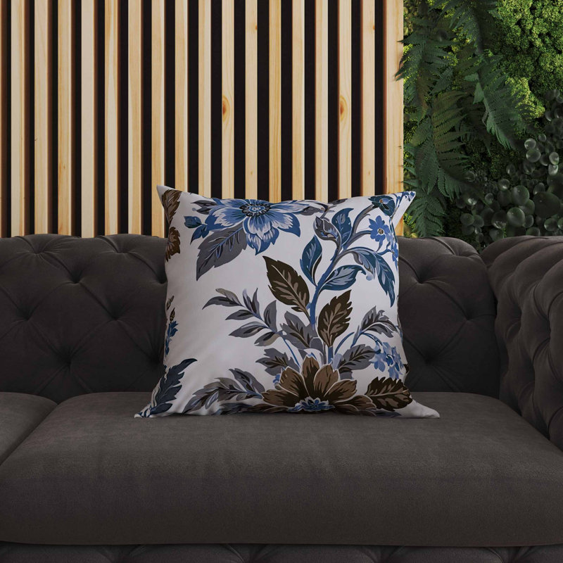Coussin intérieur / extérieur Cobalt Meadow, Bleu/brun, Carré 16 po