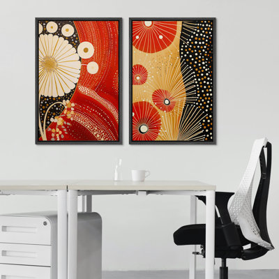 " Japanese Kimono Inspired Art Botanical Print Floral Modern Art Wall Decor Artwork " 2 - Pieces