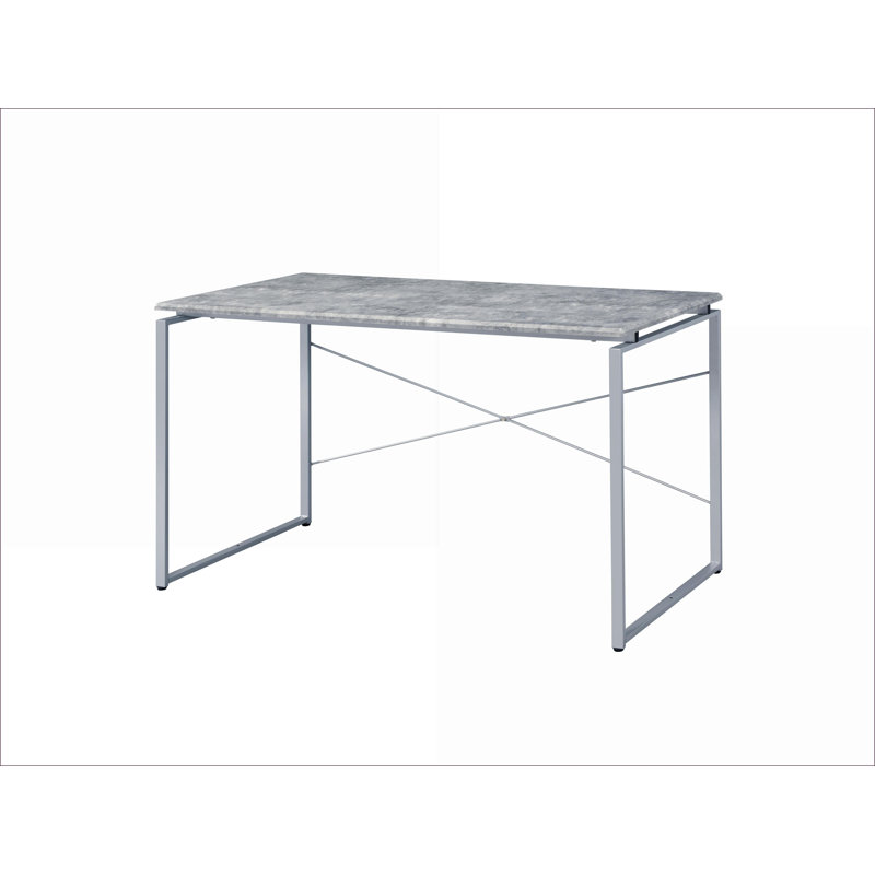 Desks, Industrial Faux Concrete Writing Desk with Silver Metal Sled Base | Silver | Synthetic Wood