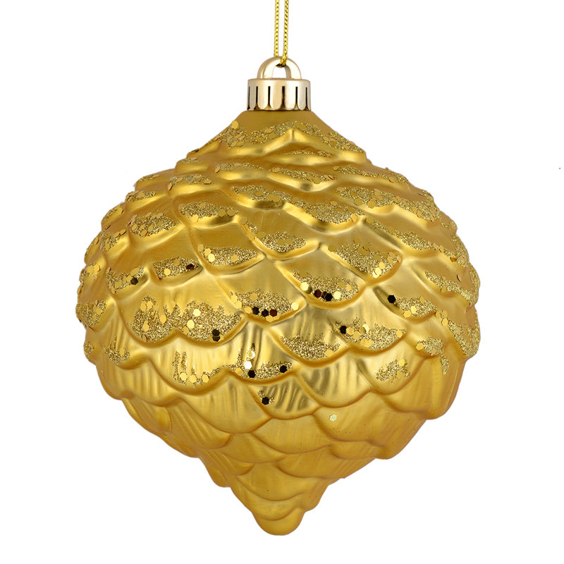 6" Glitter Pinecone Christmas Ornament, Gold