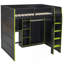Lit mezzanine double en bois avec bureau, garde-robe ouverte, compartiments de rangement et lumières RVB, vert-6920813
