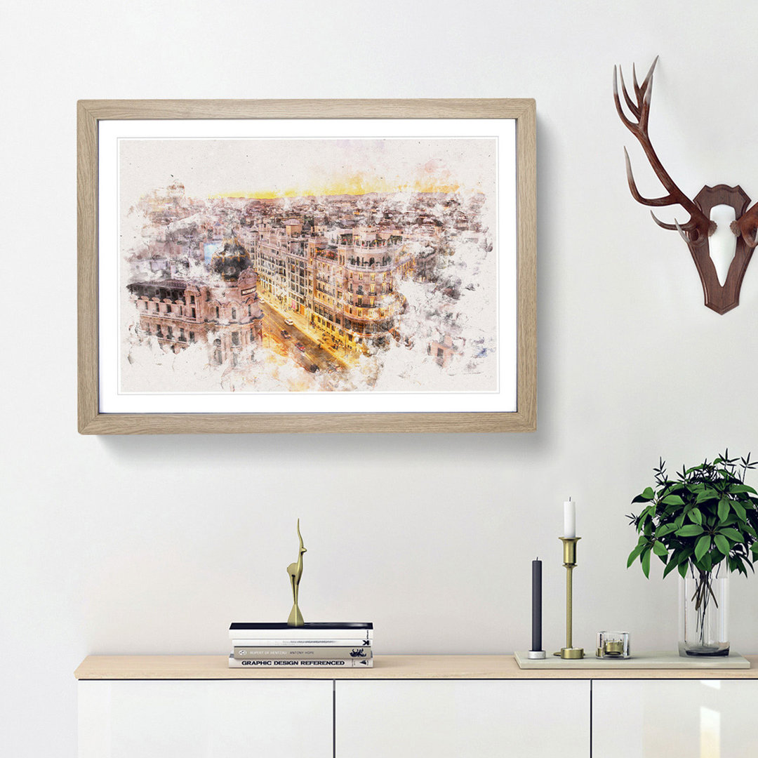 Calle Gran Via in Madrid Spain - Picture Frame Painting Print